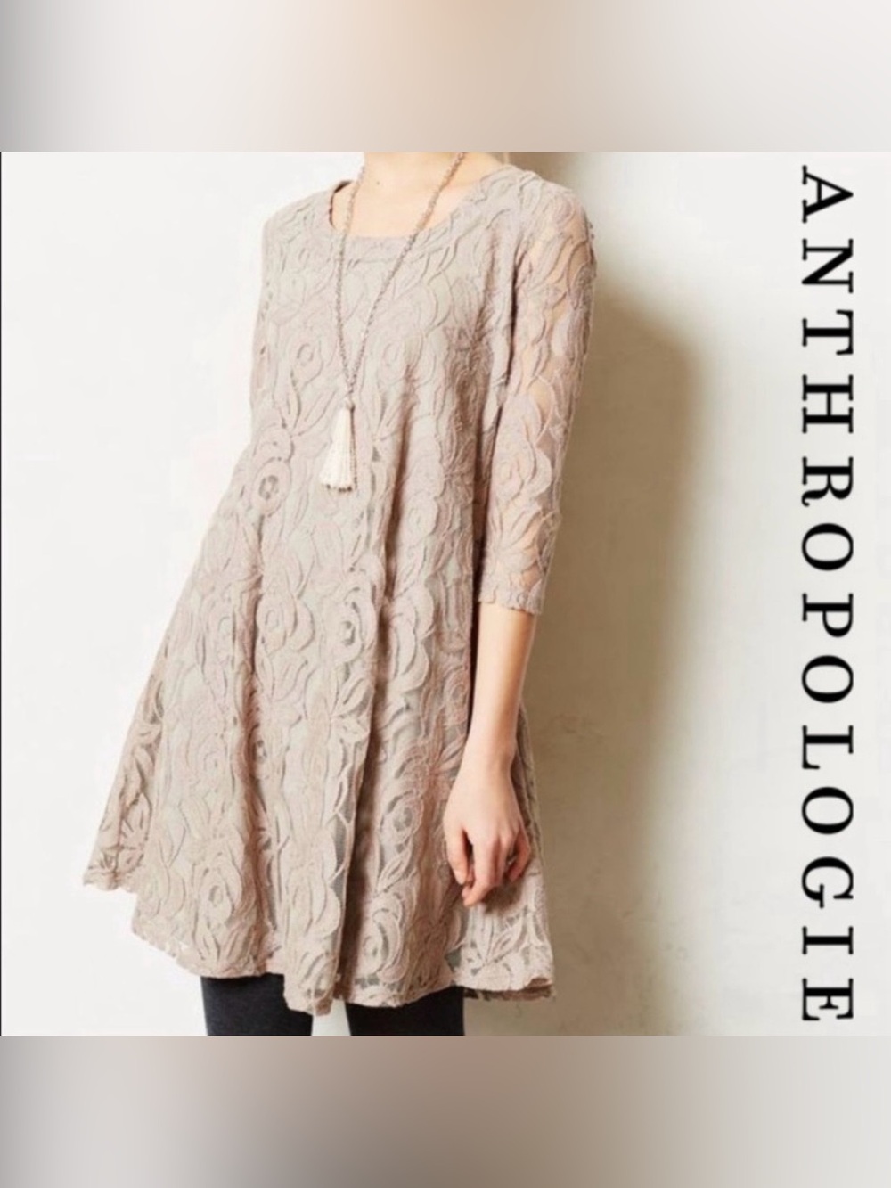 Anthropologie Puella Amare Lace Swing Dress XS Taupe